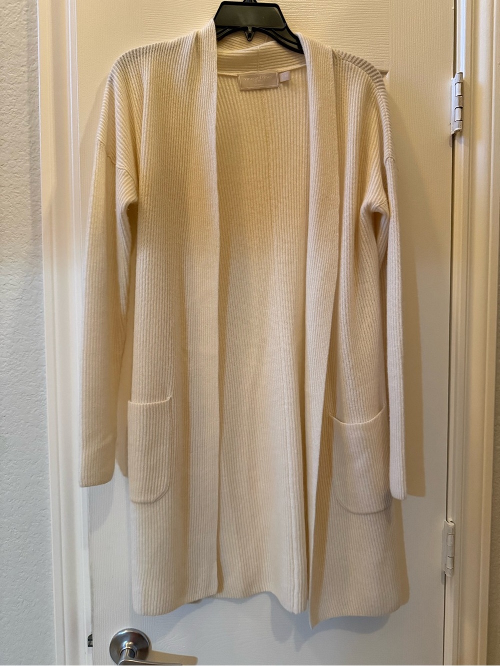 Vineyard Vines Cream Longline Ribbed Open-Front Cardigan